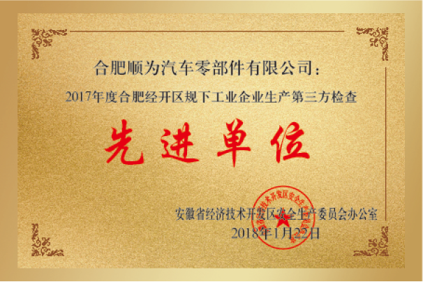 合肥市經(jīng)開區(qū)工業(yè)企業(yè)生產(chǎn)先進單位
